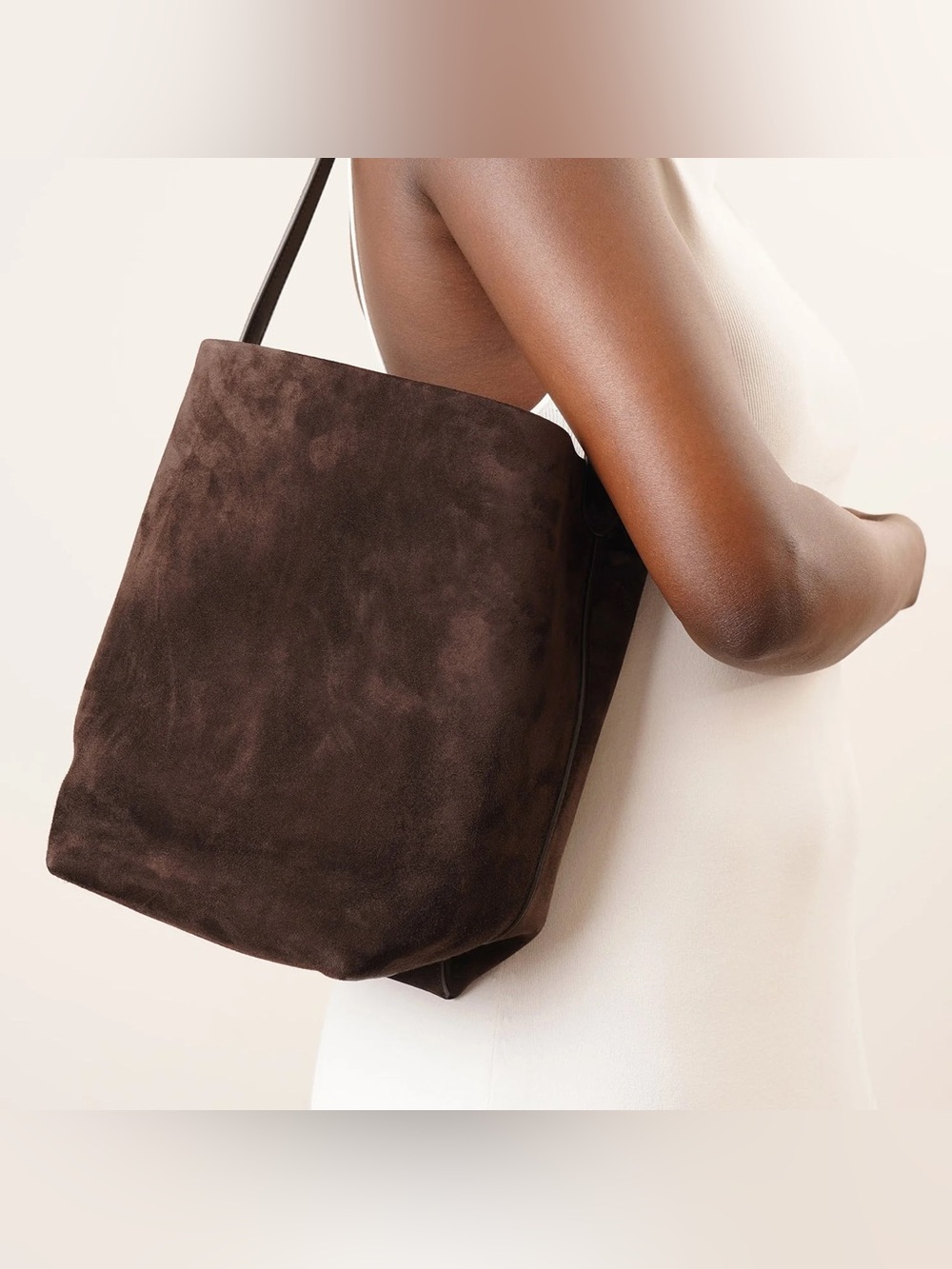 The Row Suede Medium N/S Park Tote in Dark Brown